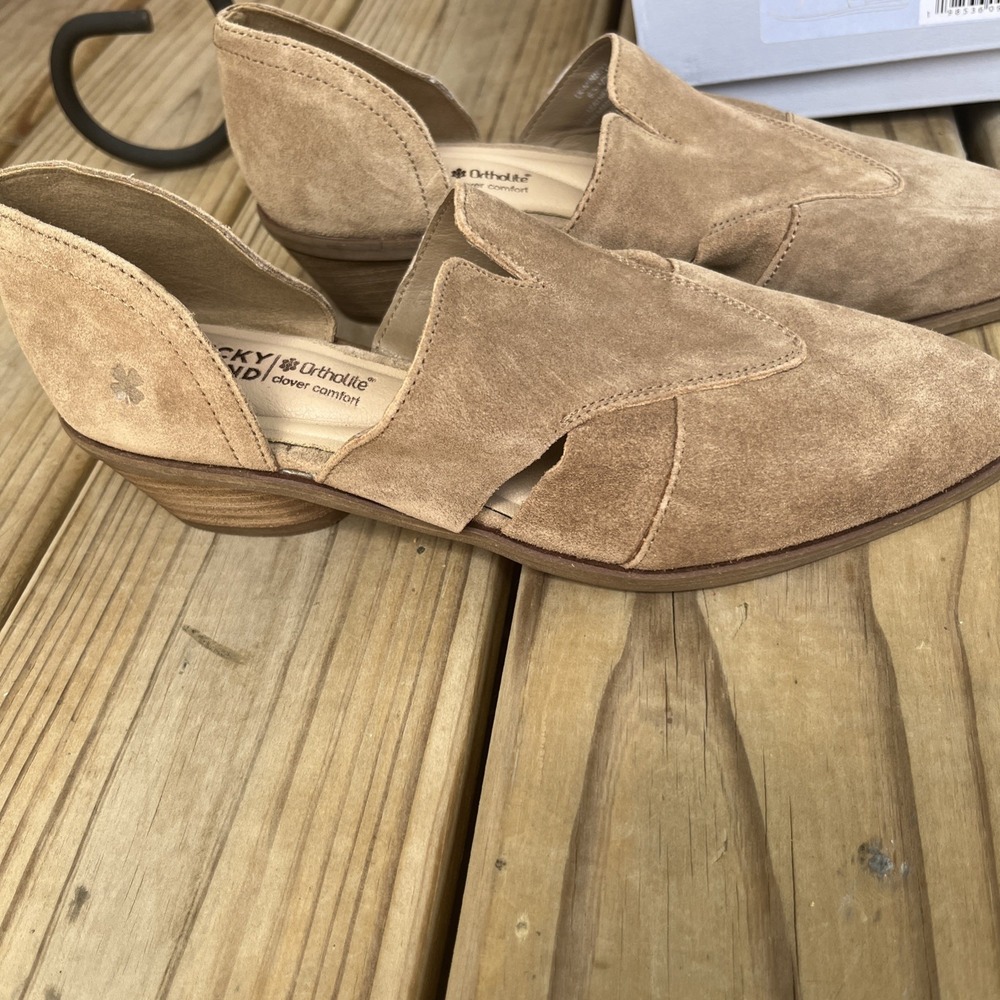 Lucky Brand Minnsy Womens 6.5M cutout Suede Mules Heeled